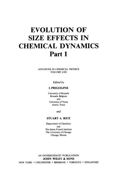 Cover image for book Evolution of Size Effects in Chemical Dynamics, Part 1