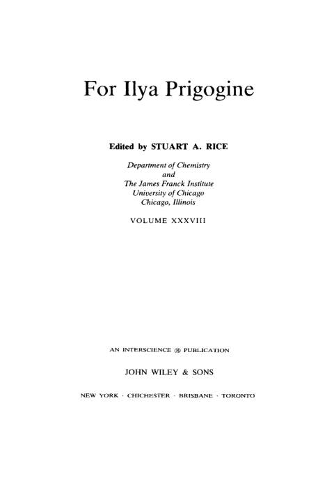 Cover image for book For Ilya Prigogine