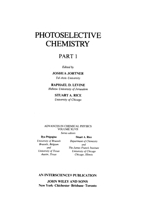 Cover image for book Photoselective Chemistry, Part 1
