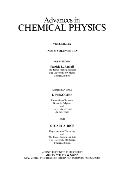 Cover image for book Advances in Chemical Physics, Index 1 - 55