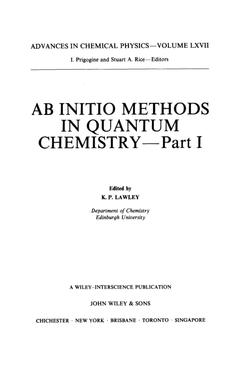 Cover image for book Ab Initio Methods in Quantum Chemistry, Part I
