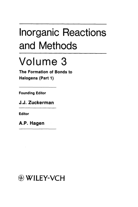 Inorganic Reactions and Methods, The Formation of Bonds to Halogens (Part 1) 