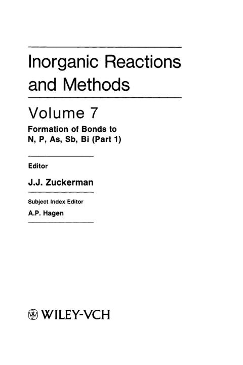 Inorganic Reactions and Methods, The Formation of Bonds to N,P,As,Sb,Bi (Part 1) 