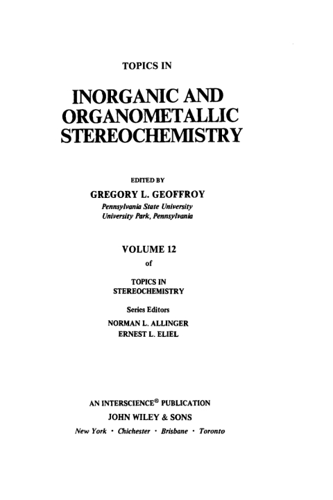 Cover image for book Topics in Inorganic and Organometallic Stereochemistry