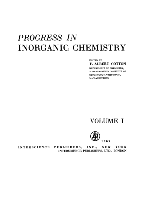 Cover image for book Progress in Inorganic Chemistry