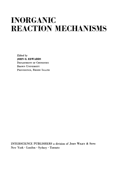 Cover image for book Inorganic Reaction Mechanisms, Part 1