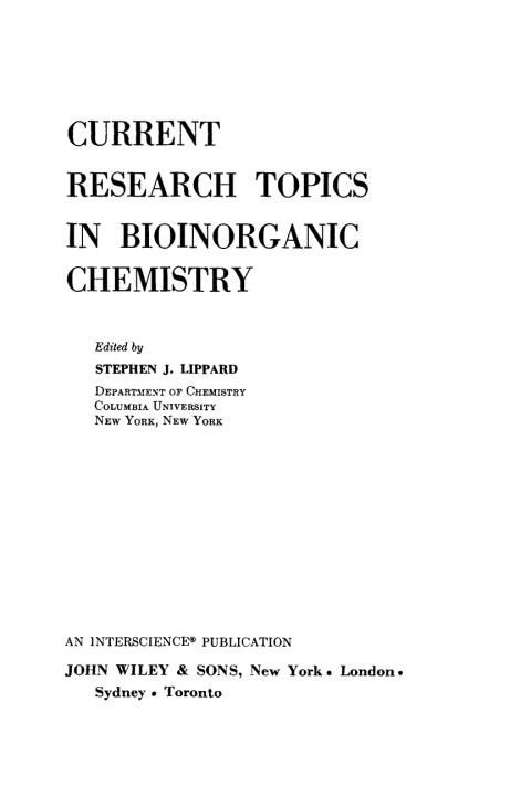 Cover image for book Current Research Topics in Bioinorganic Chemistry