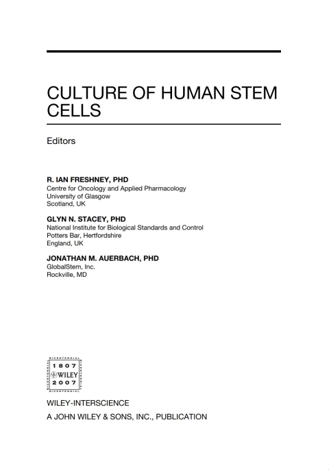 Cover image for book Culture of Human Stem Cells