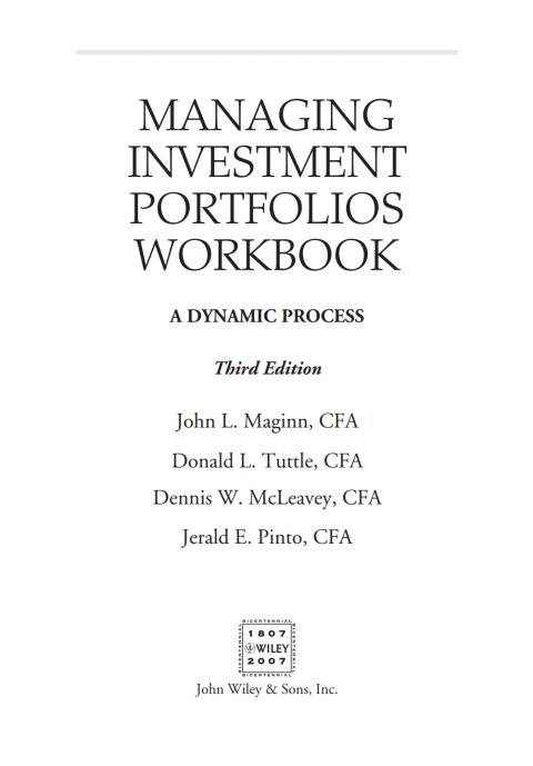 Managing Investment Portfolios: A Dynamic Process, Workbook, 3rd Edition 