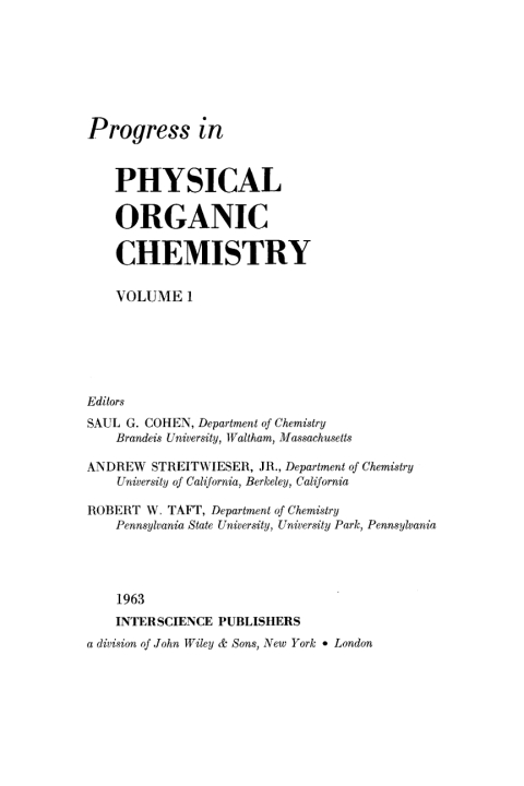 Cover image for book Progress in Physical Organic Chemistry