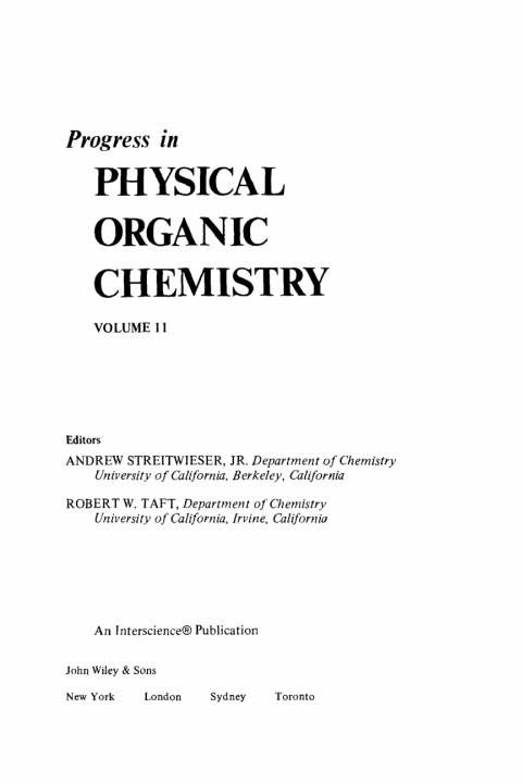 Cover image for book Progress in Physical Organic Chemistry