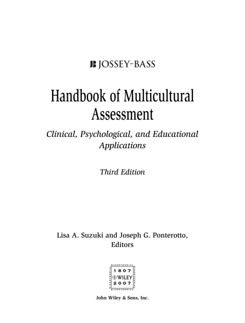 Cover image for book Handbook of Multicultural Assessment: Clinical, Psychological, and Educational Applications