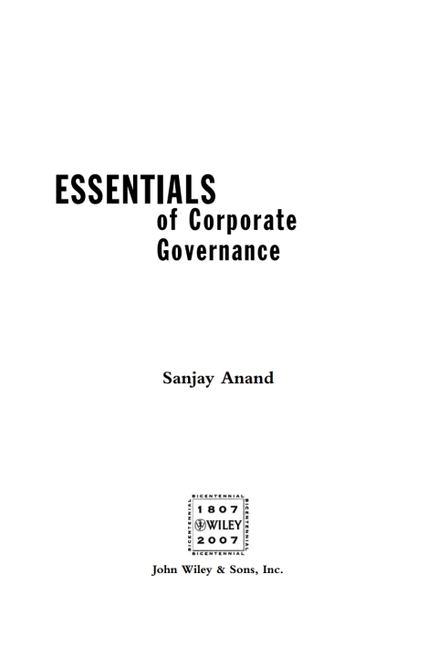 Cover image for book Essentials of Corporate Governance