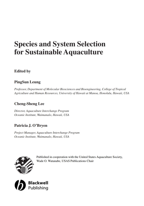 Cover image for book Species and System Selection for Sustainable Aquaculture
