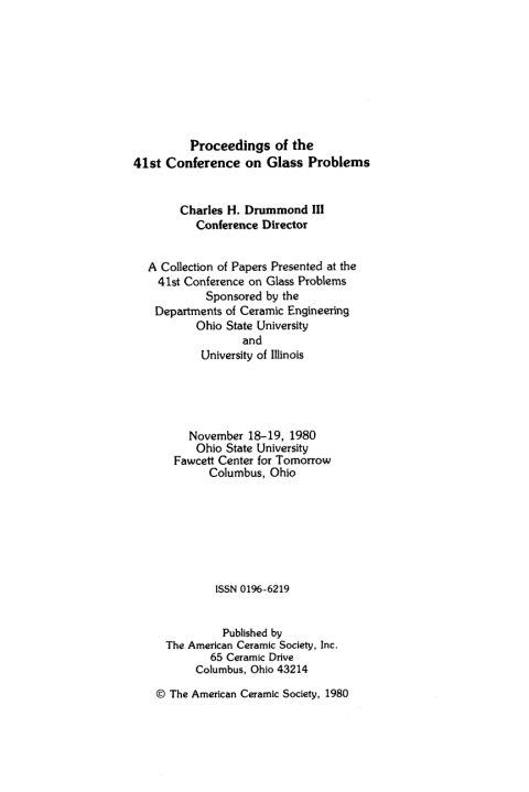 Cover image for book 41st Conference on Glass Problems