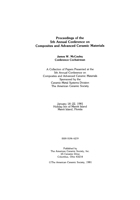 Cover image for book 5th Annual Conference on Composites and Advanced Ceramic Materials