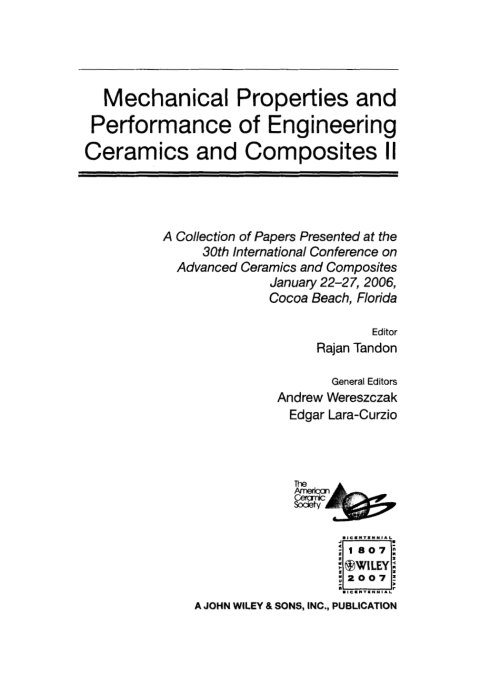 Cover image for book Mechanical Properties and Performance of Engineering Ceramics II: Ceramic Engineering and Science Proceedings, Volume 27, Issue 2