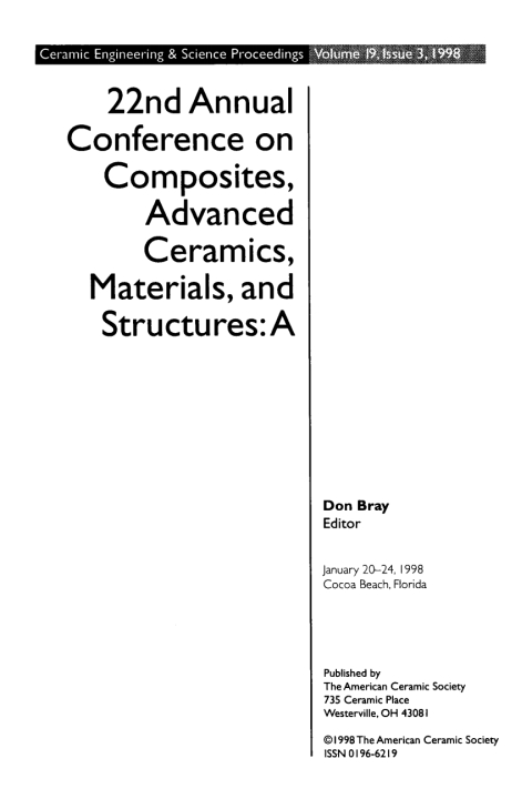 Cover image for book 22nd Annual Conference on Composites, Advanced Ceramics, Materials, and Structures - A