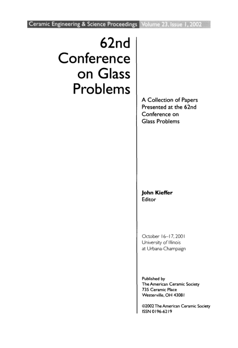 Cover image for book 62nd Conference on Glass Problems