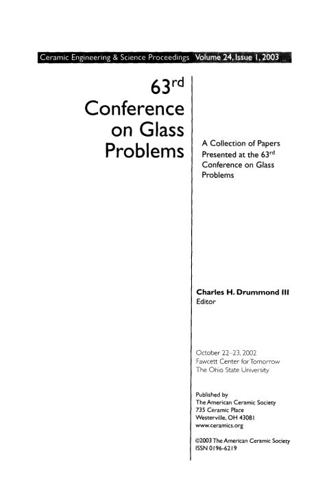 Cover image for book 63rd Conference on Glass Problems