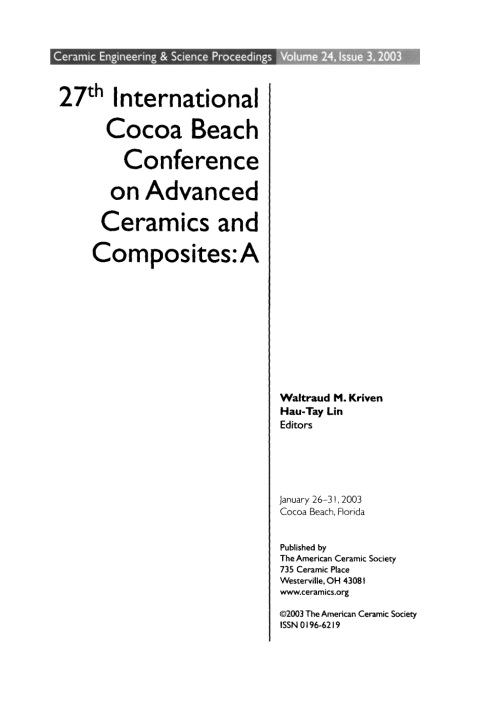 Cover image for book 27th Annual Cocoa Beach Conference on Advanced Ceramics and Composites - A