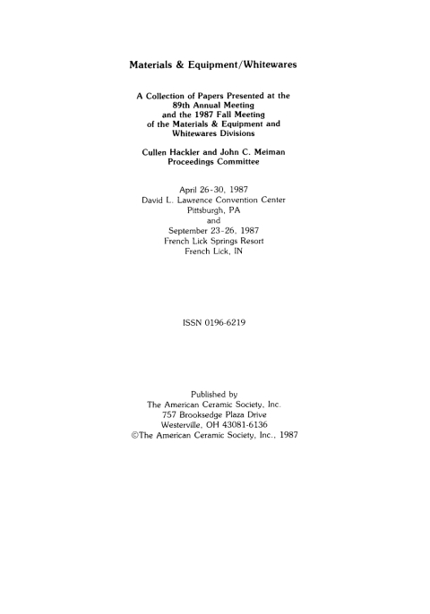 Cover image for book Materials and Equipment - Whitewares