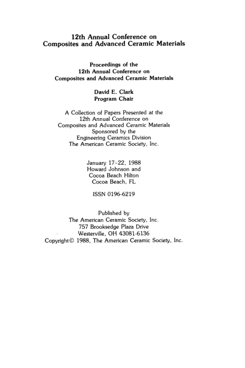 Cover image for book 12th Annual Conference on Composites and Advanced Ceramic Materials, Part 1 of 2