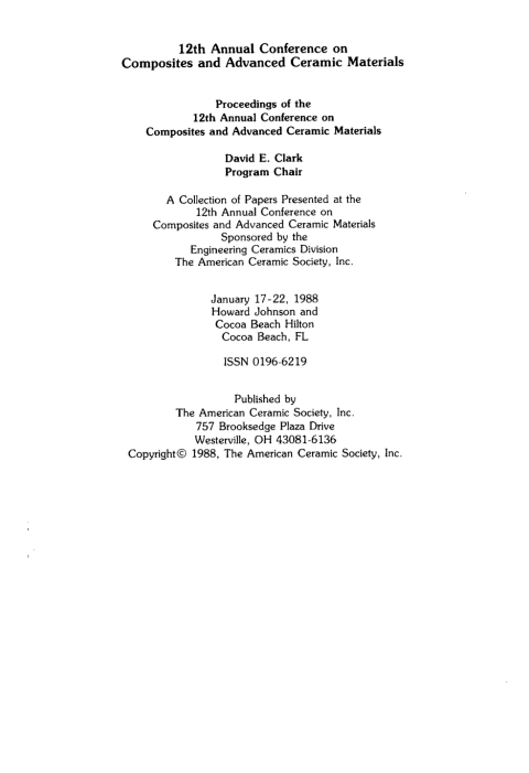 Cover image for book 12th Annual Conference on Composites and Advanced Ceramic Materials, Part 2 of 2
