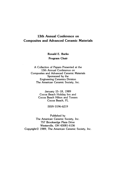 Cover image for book 13th Annual Conference on Composites and Advanced Ceramic Materials, Part 1 of 2