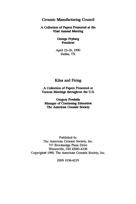 Cover image for book Ceramic Manufacturing Council - Kilns and Firing