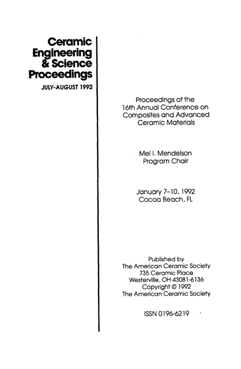 Cover image for book 16th Annual Conference on Composites and Advanced Ceramic Materials, Part 1 of 2