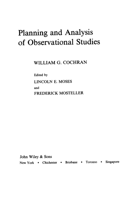 Cover image for book Planning and Analysis of Observational Studies