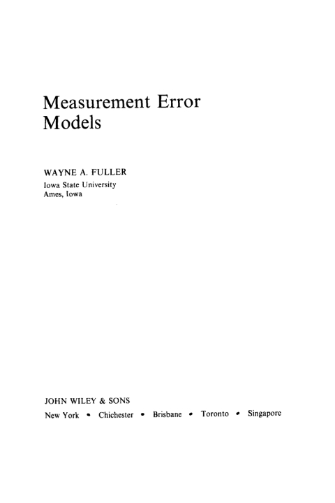Cover image for book Measurement Error Models