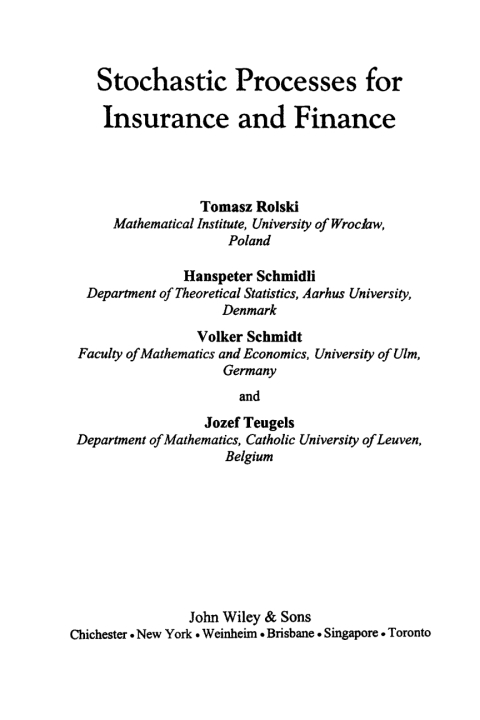 Cover image for book Stochastic Processes for Insurance and Finance