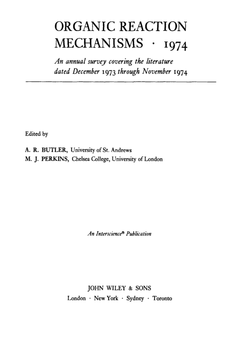 Cover image for book Organic Reaction Mechanisms 1974