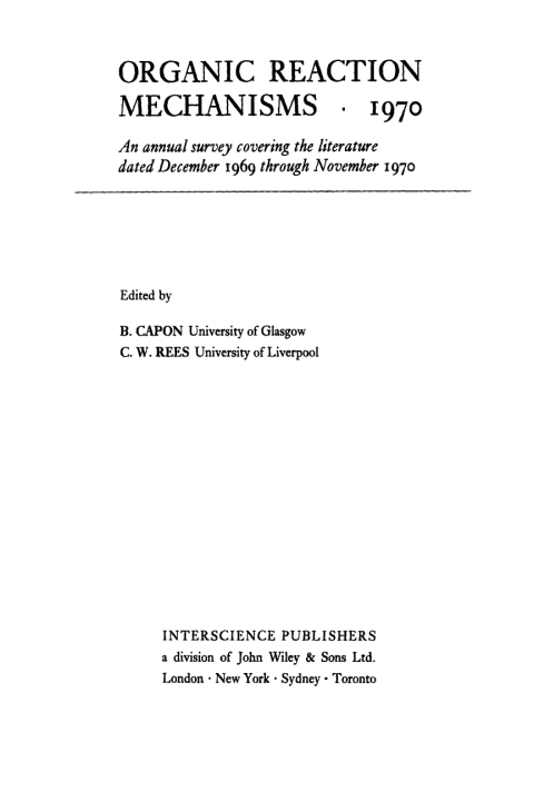 Cover image for book Organic Reaction Mechanisms 1970