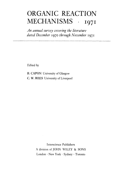 Cover image for book Organic Reaction Mechanisms 1971