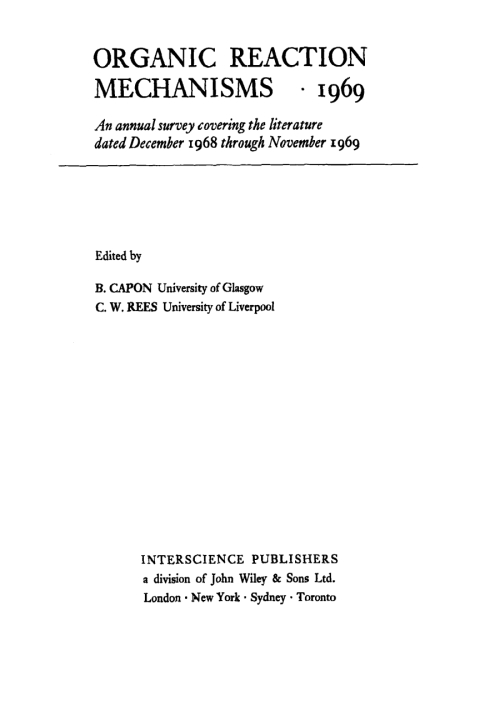 Cover image for book Organic Reaction Mechanisms 1969