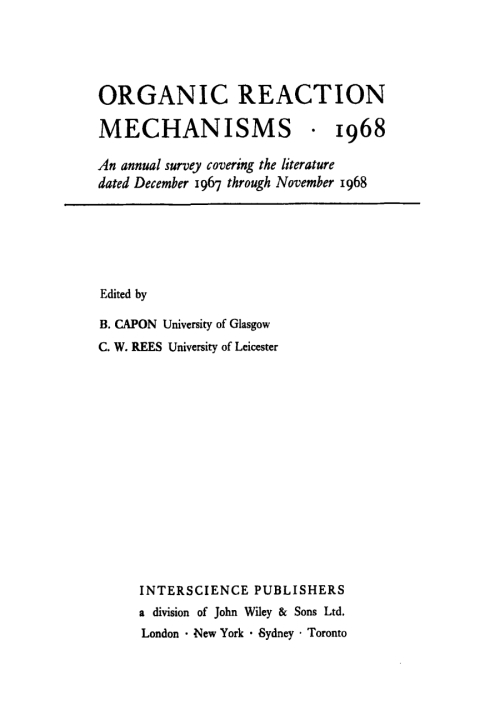 Cover image for book Organic Reaction Mechanisms 1968