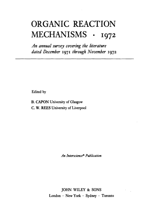 Cover image for book Organic Reaction Mechanisms 1972
