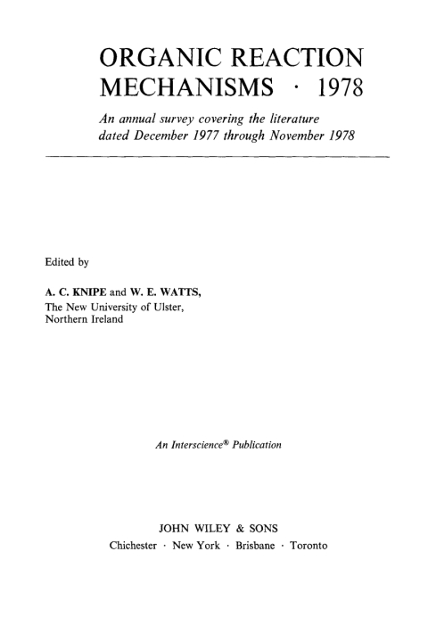 Cover image for book Organic Reaction Mechanisms 1978