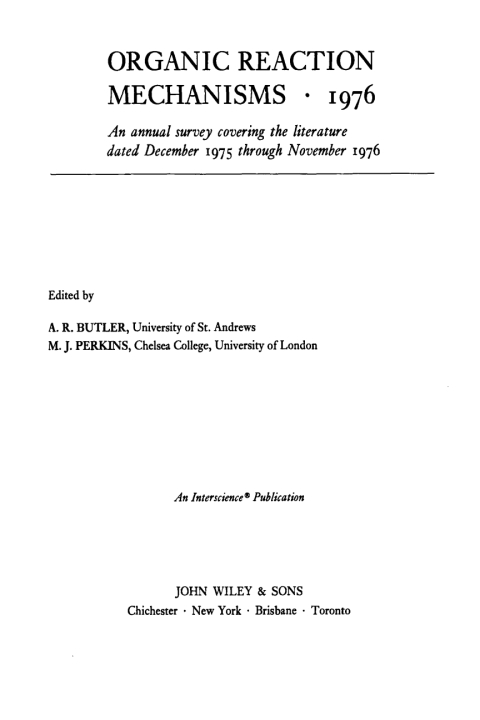 Cover image for book Organic Reaction Mechanisms 1976