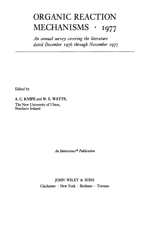 Cover image for book Organic Reaction Mechanisms 1977