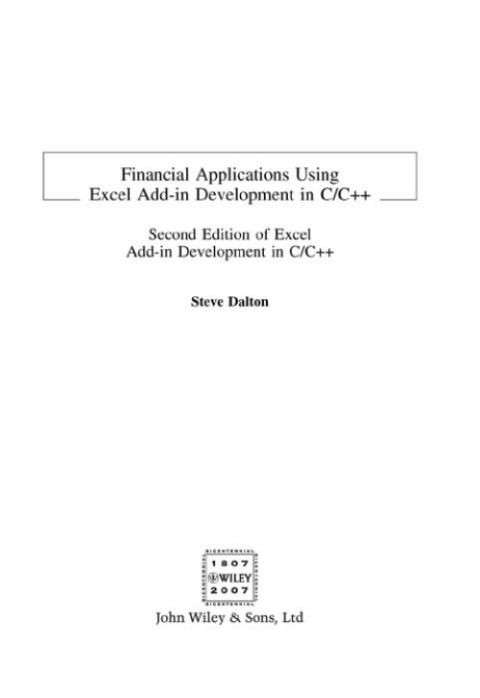 Cover image for book Financial Applications using Excel Add-in Development in C / C++