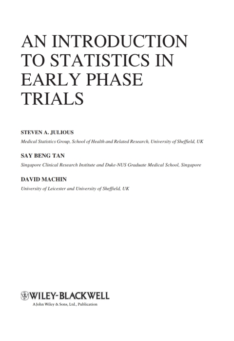 Cover image for book An Introduction to Statistics in Early Phase Trials