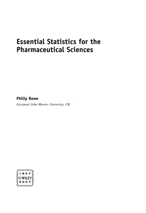 Cover image for book Essential Statistics for the Pharmaceutical Sciences