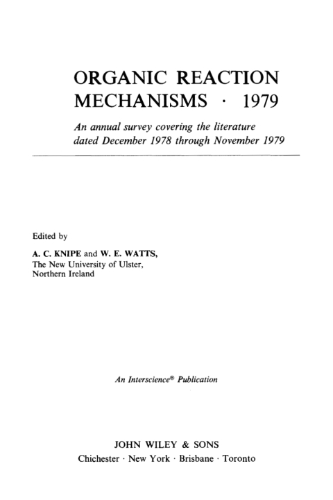 Cover image for book Organic Reaction Mechanisms 1979 (Including Index 1975-1975)