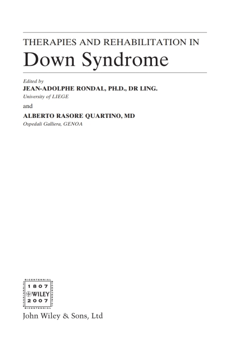 Cover image for book Therapies and Rehabilitation in Down Syndrome