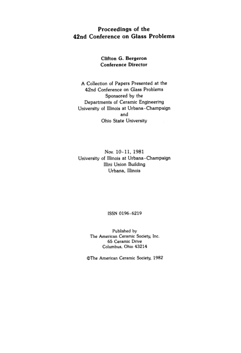 Cover image for book 42nd Conference on Glass Problems