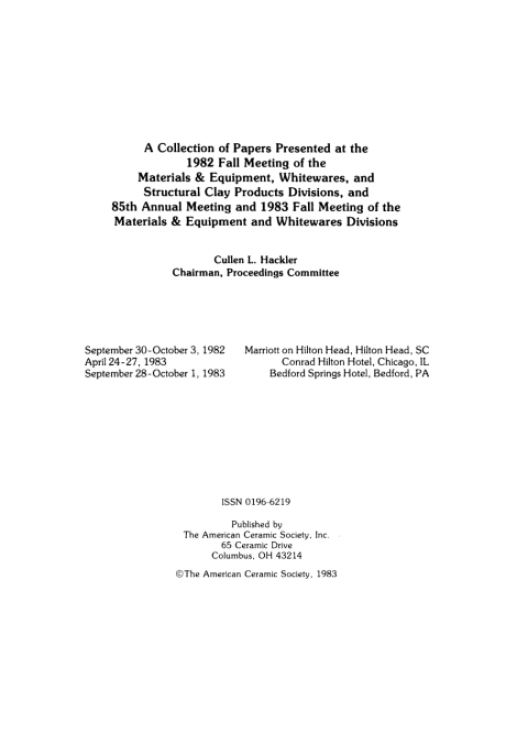 Cover image for book Materials and Equipment - Whitewares - Structural Clay